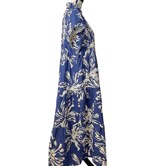 Pinch Floral Tiered Maxi Dress Womens XXL Blue Floral Short Sleeve Cotton Collar - Picture 2 of 7